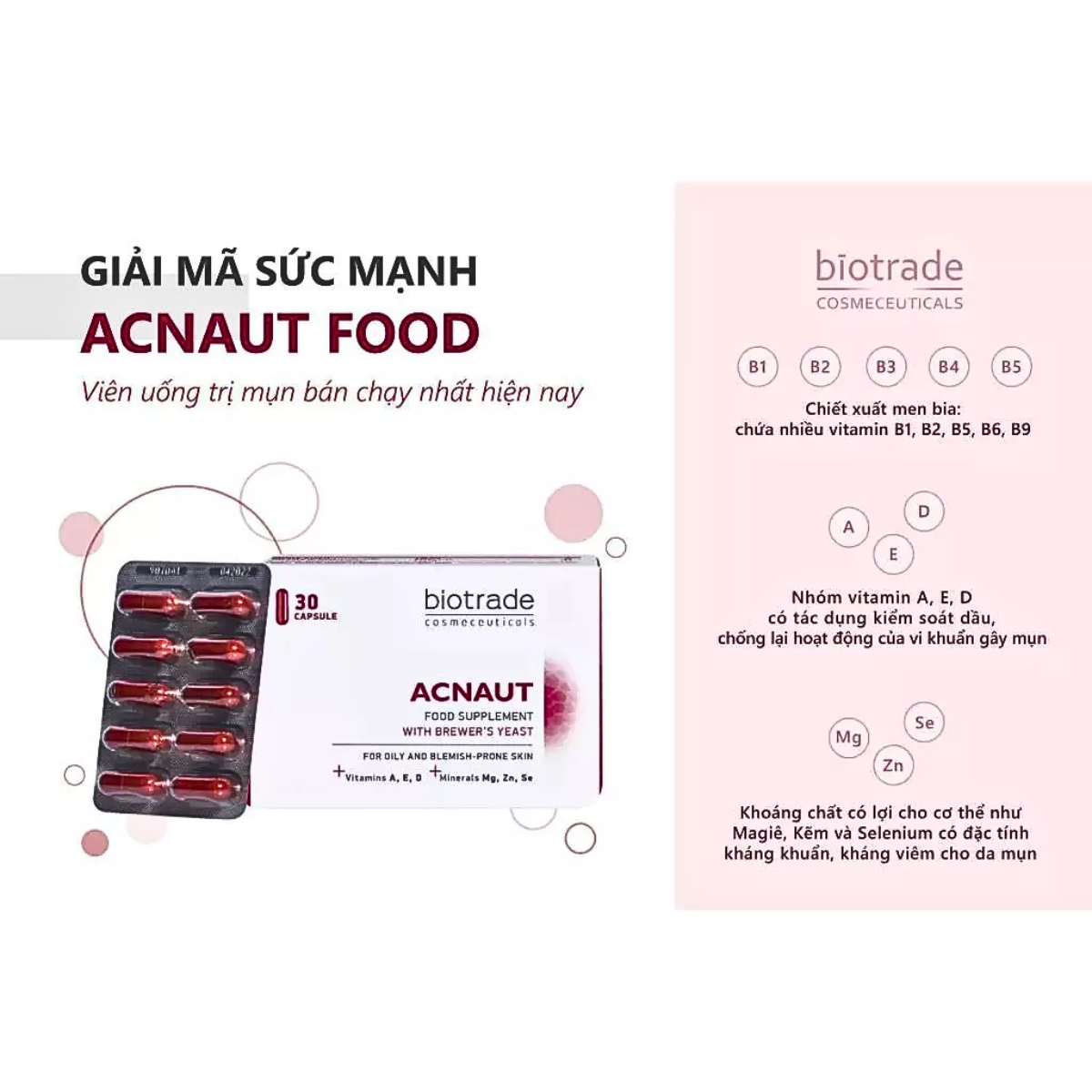 Mô tả Viên Uống Giảm Mụn Biotrade Acnaut - Hỗ Trợ Ngừa Mụn, Thanh Lọc Da, Phù Hợp Mọi Loại Da - 6
