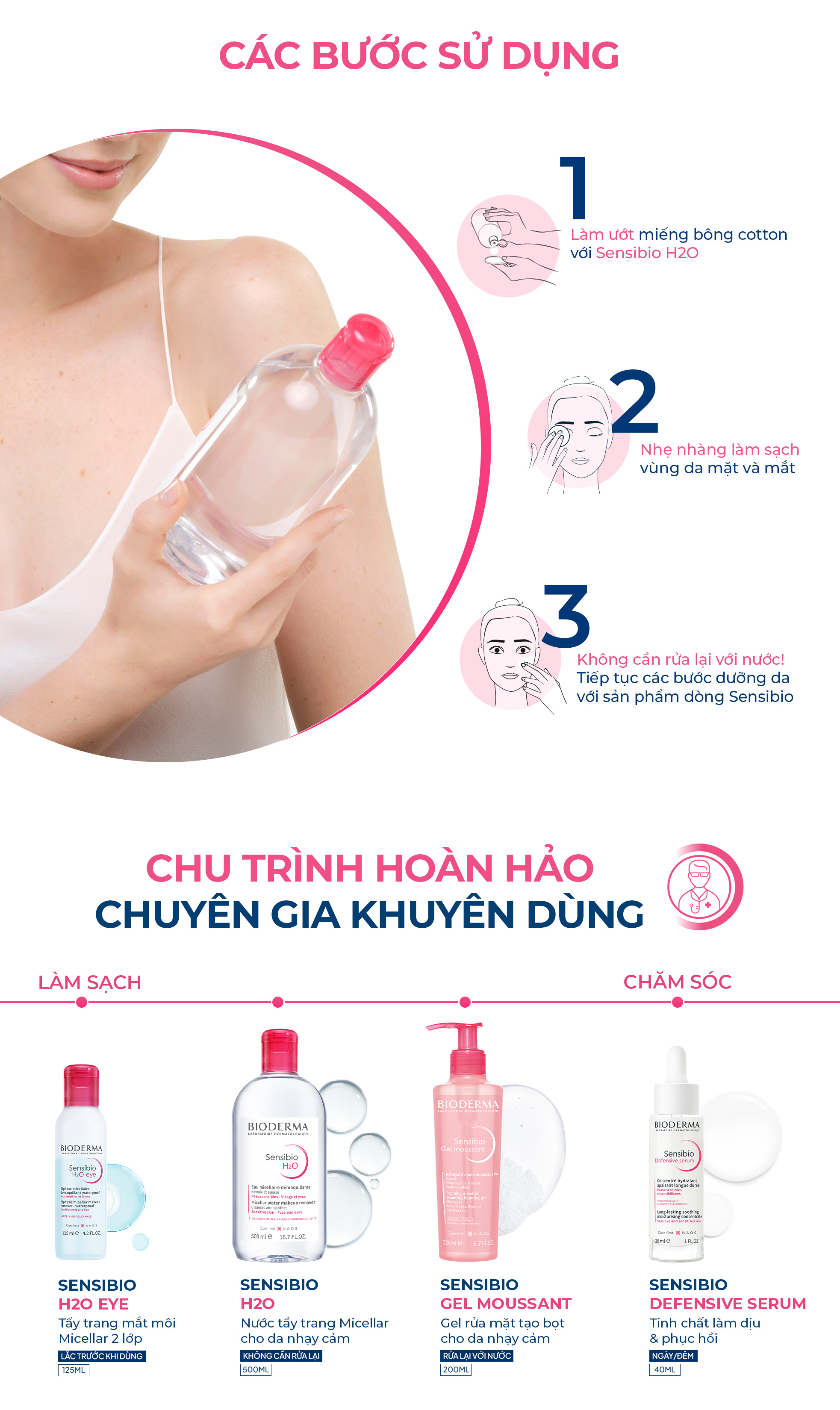 Mô tả Dung dịch làm sạch và tẩy trang công nghệ Micellar cho da thường & nhạy cảm Bioderma Sensibio H2O - 500ml - 4
