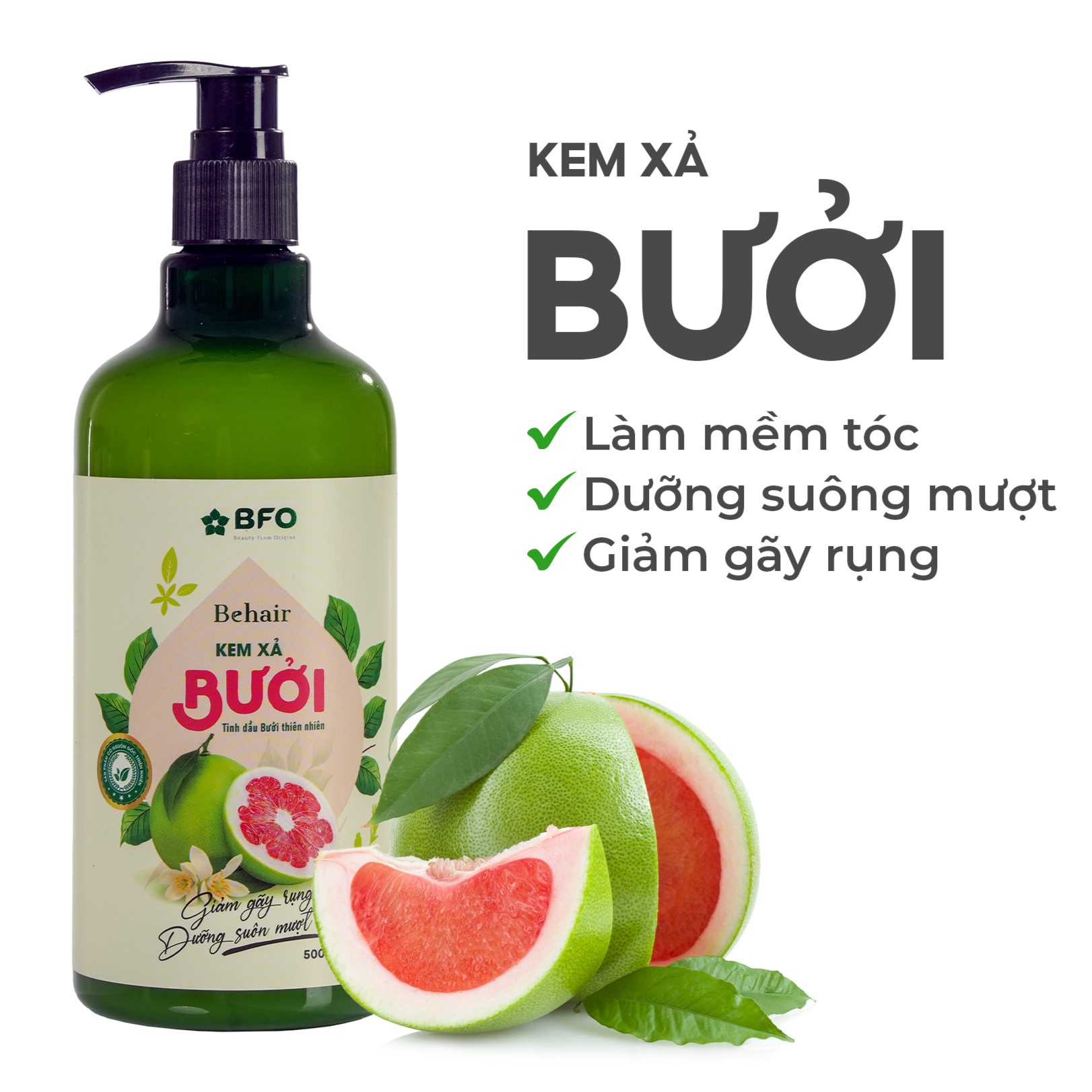 Mô tả Bộ Đôi Dầu Gội Dầu Xả Bưởi Dưỡng Tóc Tinh Dầu Bưởi Mọc Tóc Phục Hồi Tóc BFO Behair 500ml - 2