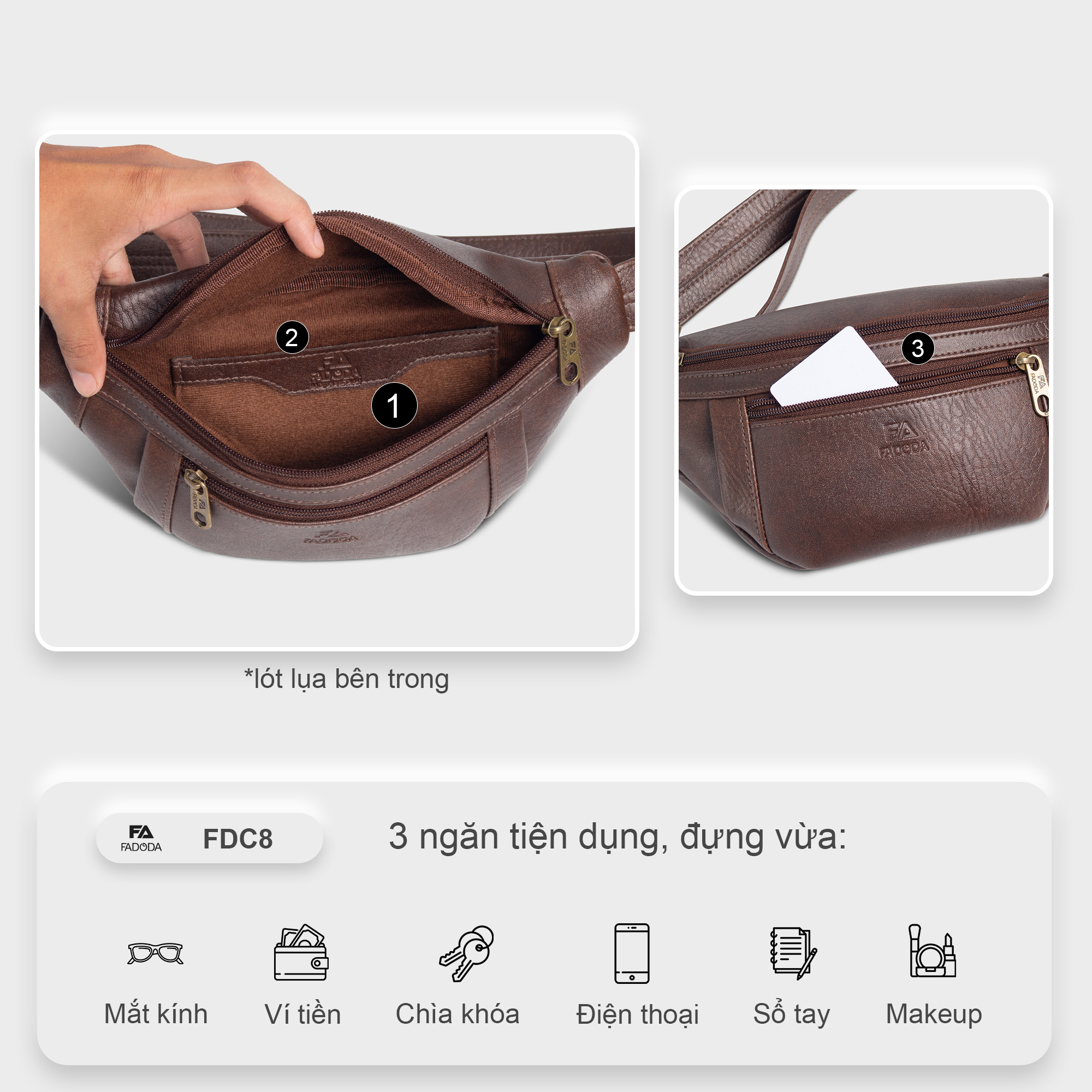 Mô tả Túi đeo chéo bao tử thời trang unisex FA DO DA FDC8 - 5