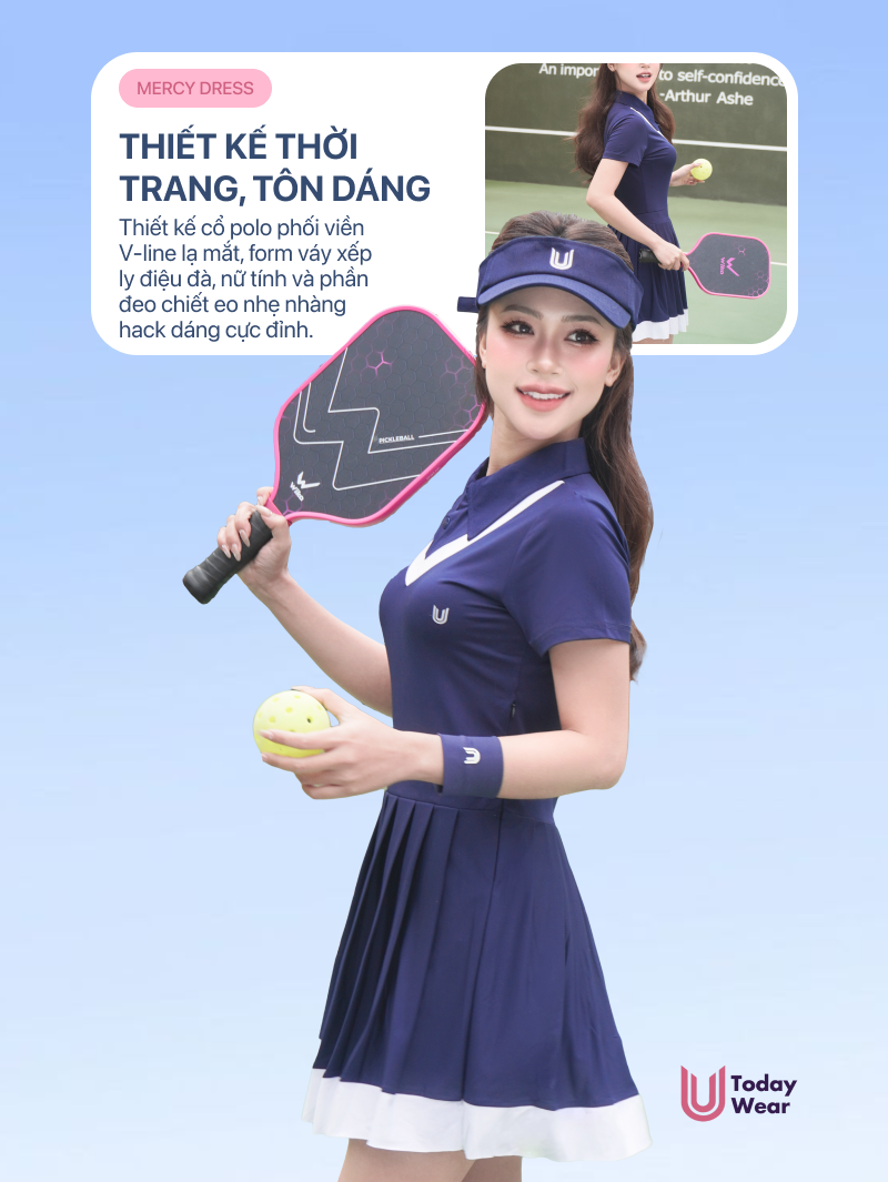 Mô tả Váy tennis pickleball thể thao Mercy Dress Today U Wear cổ polo tặng kèm quần bảo hộ, chất liệu cao cấp thoải mái - 2