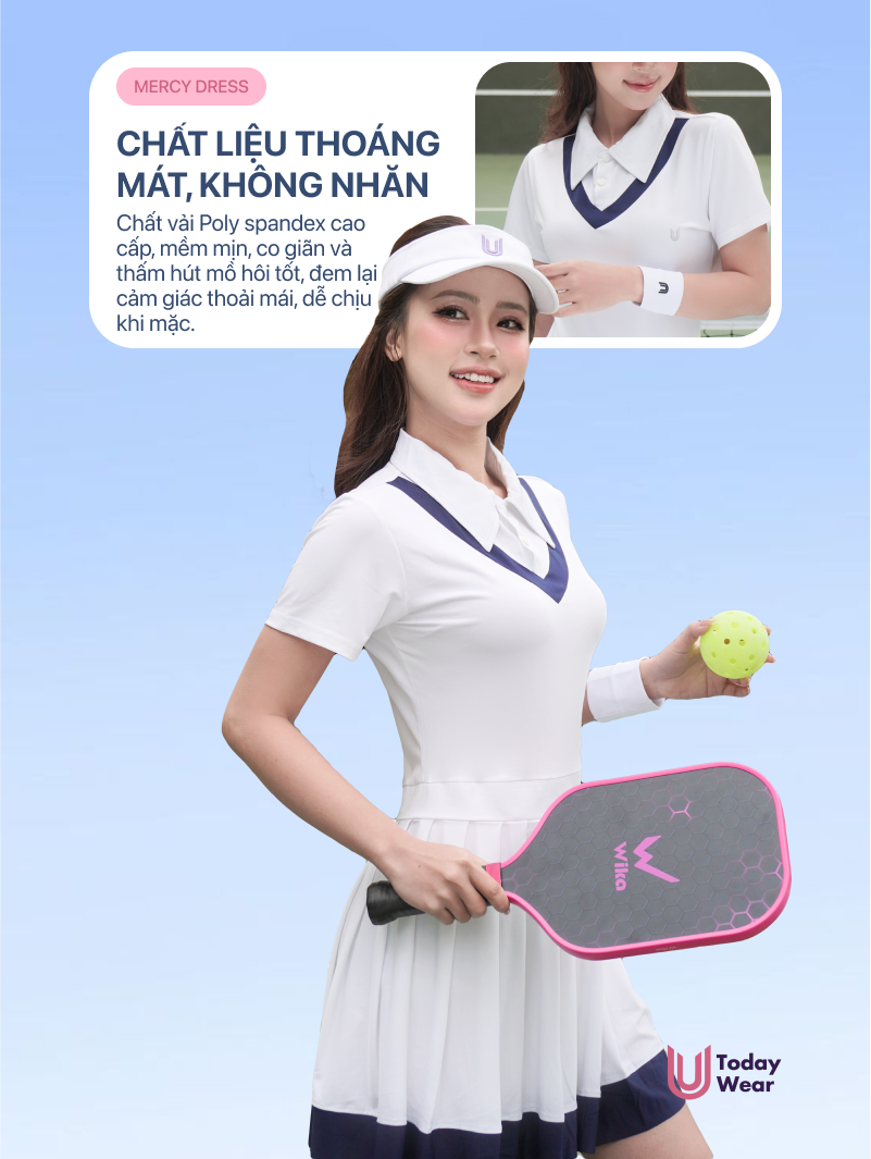 Mô tả Váy tennis pickleball thể thao Mercy Dress Today U Wear cổ polo tặng kèm quần bảo hộ, chất liệu cao cấp thoải mái - 3