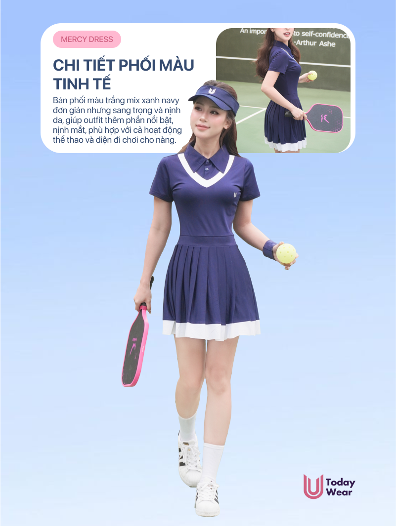 Mô tả Váy tennis pickleball thể thao Mercy Dress Today U Wear cổ polo tặng kèm quần bảo hộ, chất liệu cao cấp thoải mái - 4