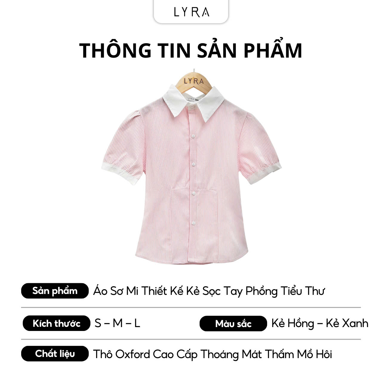 Mô tả Áo sơ mi kẻ sọc ngắn tay LYRA phối cổ trắng thiết kế tay bo viền dáng ôm, dây rút sau eo - LWNSM007 - 2