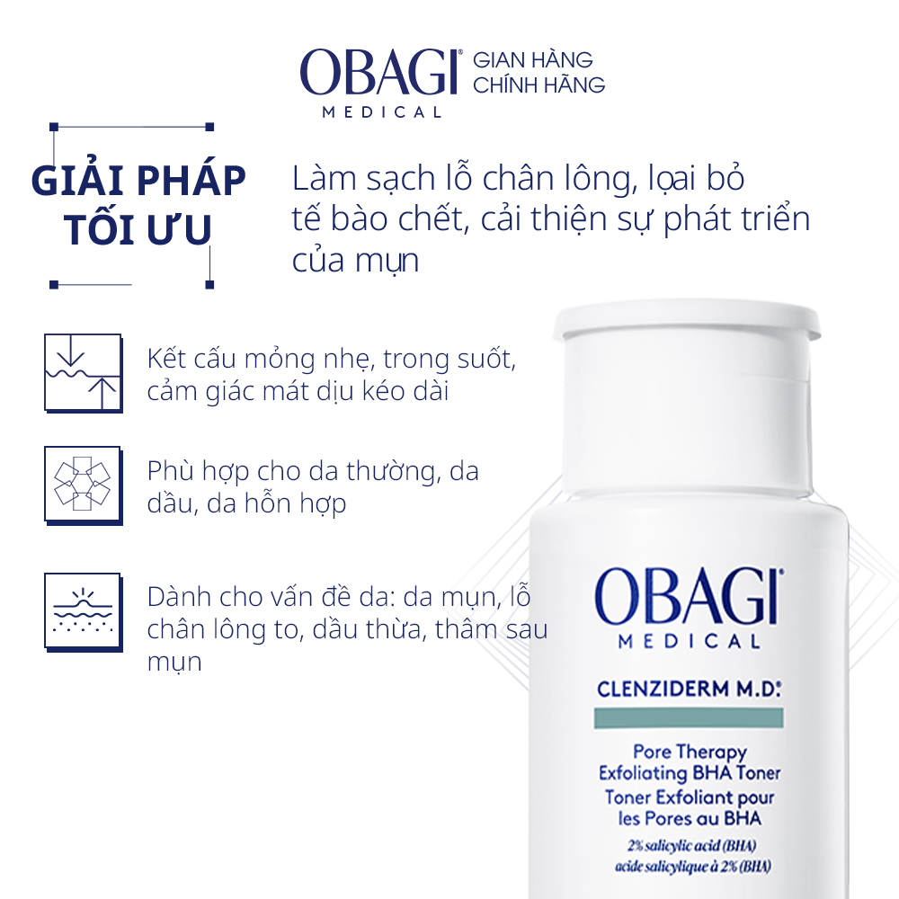 [PHIÊN BẢN MỚI] Toner BHA làm sạch mụn, tẩy tế bào chết Obagi Medical Clenziderm M.D. Pore Therapy Exfoliating BHA 148ml