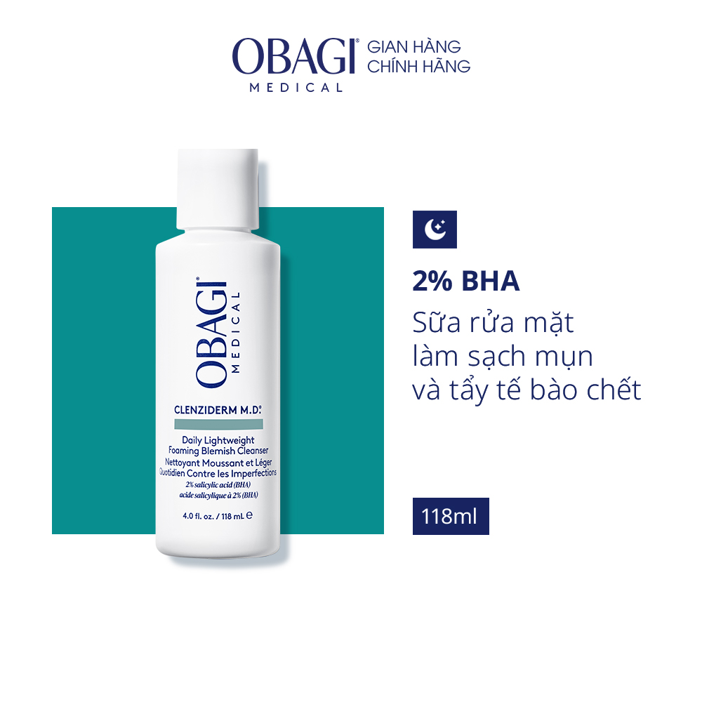 Sữa rửa mặt Obagi Medical Clenziderm M.D. Daily lightweight Foaming Blemish Cleanser 118ml
