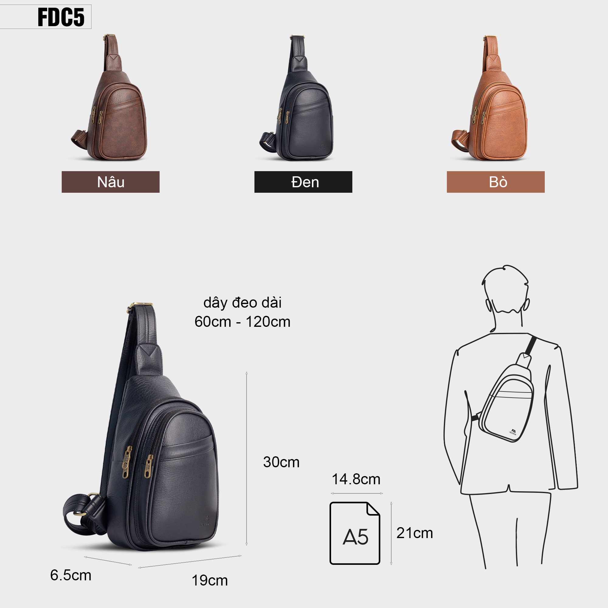 Mô tả Túi đeo chéo da đa năng Fadoda FDC5 nhiều màu da tổng hợp độc quyền của hãng - 2