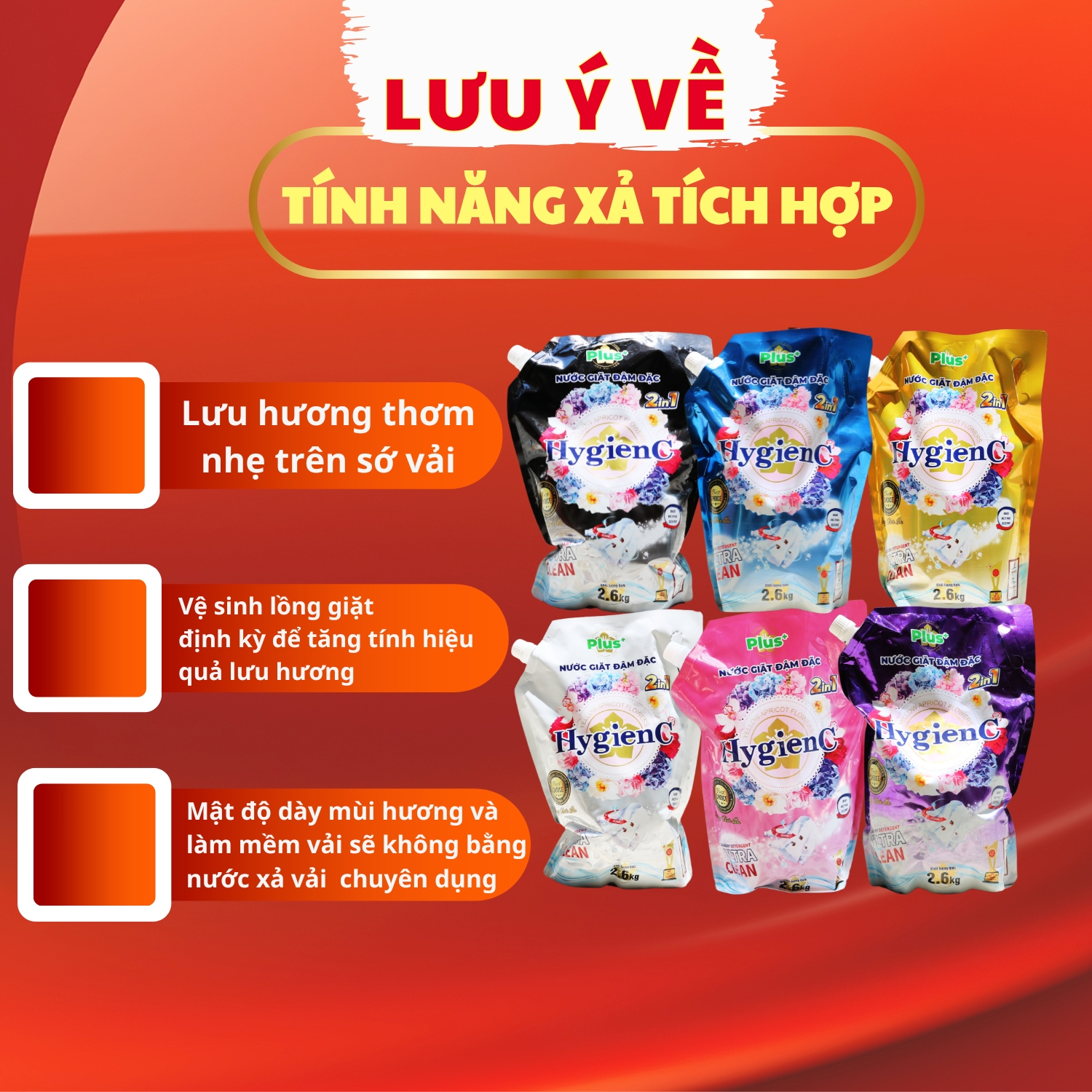 Mô tả Combo 3 Túi nước giặt đậm đặc HygienC Plus+ Khối lượng 2.6Kg - CB3T1 - 3