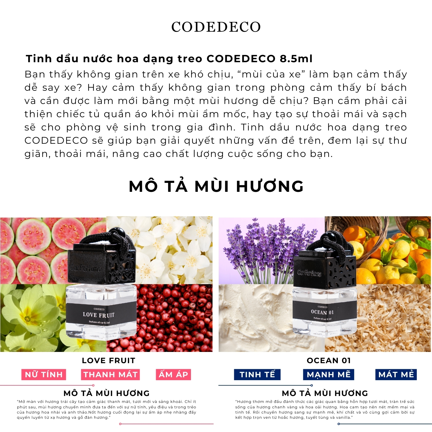 Mô tả Tinh dầu nước hoa dạng treo CODEDECO giữ hương 30 - 45 ngày, dùng cho tủ quần áo, phòng ngủ, nhà vệ sinh, treo xe ô tô - 1