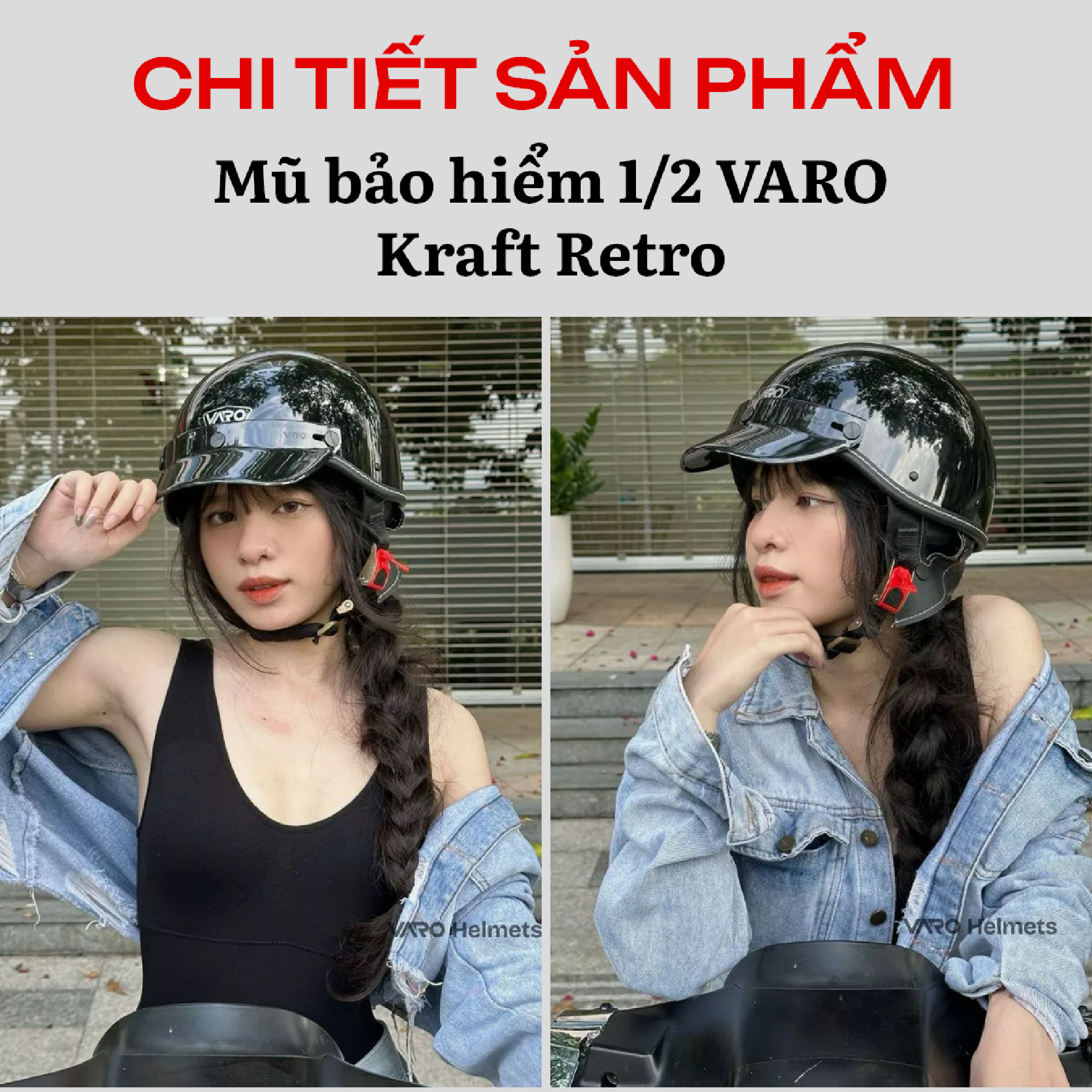 Mô tả Mũ Bảo Hiểm VARO Kraft Retro phong cách cổ điển lưỡi trai vintage - 7