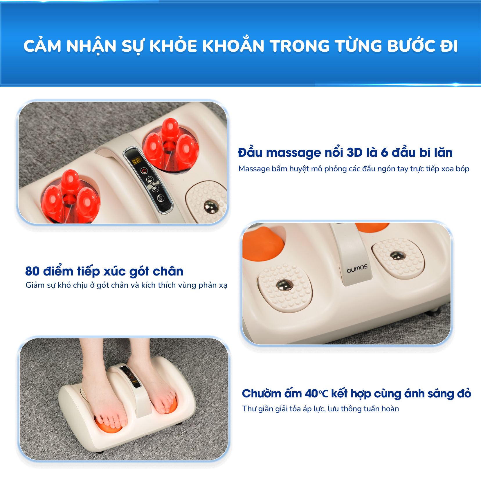 Mô tả Máy Massage Bàn Chân BUMAS M15 - Rung Mát Xa Kết Hợp Chườm Ấm Hiệu Quả Đa Vùng - 3