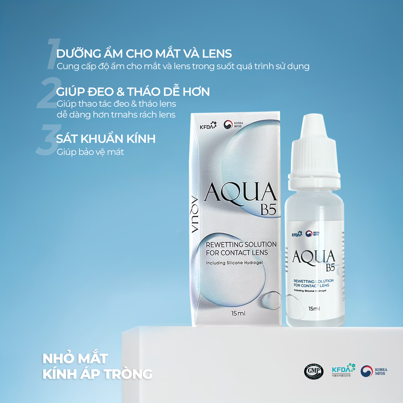 Mô tả COMBO Nước Ngâm Lens 360ml + Nhỏ Mắt Lens 15ml thương hiệu Aqua B5 (Nước ngâm & nhỏ mắt dành riêng cho kính áp tròng) - 6