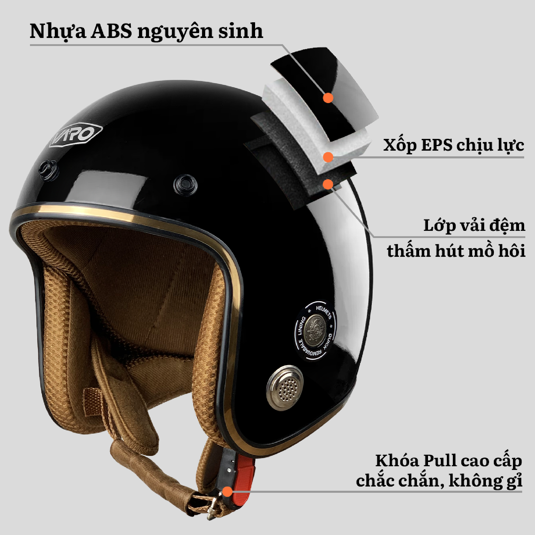 Mô tả Mũ bảo hiểm 3 4 VARO helmets Viền đồng lót nâu bảo hành 12 tháng - 4