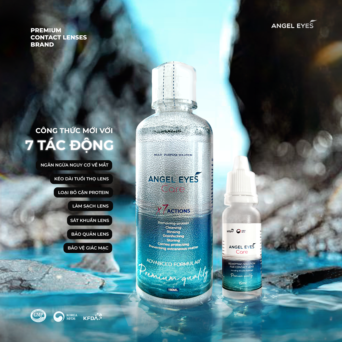 Mô tả Nước ngâm lens Angel Eyes Care cao cấp dành cho mắt nhạy cảm với 2 dung tích 150ml và 160ml (Dung dịch bảo quản lens) - 1