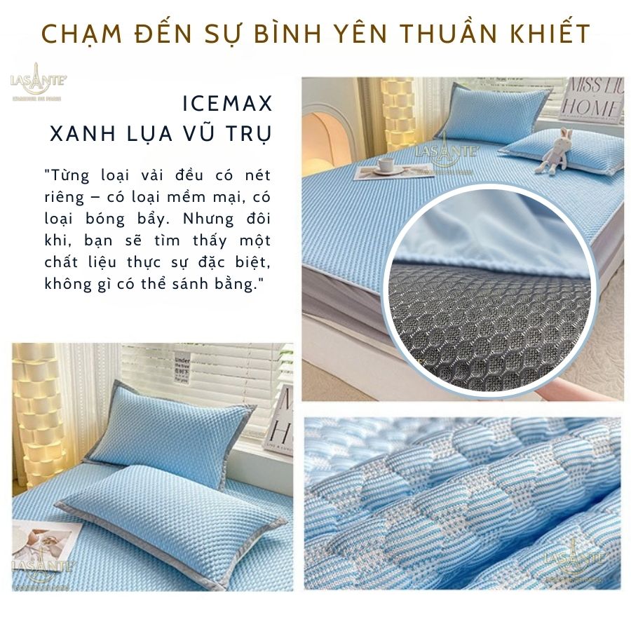 Mô tả Bộ Ga Gối Thun Lạnh Icemax Lasante Chất Liệu Spandex+Sợi T Cool Mát Mẻ, Thấm Hút Tốt, An Toàn Cho Da - 3