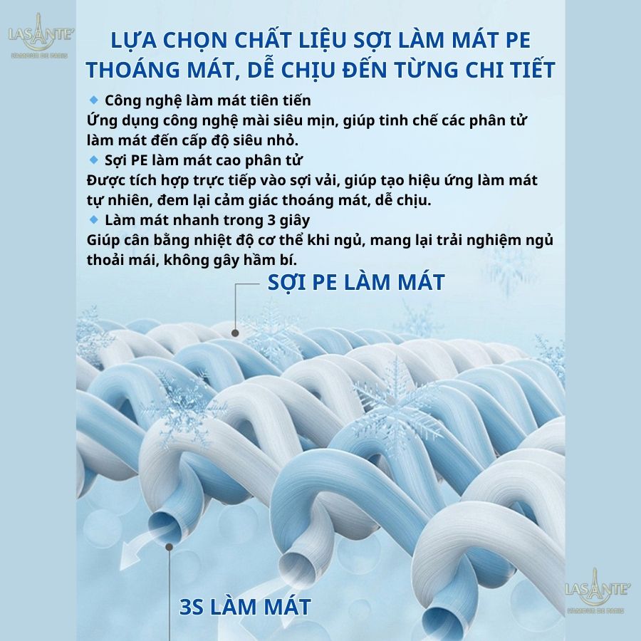 Mô tả Bộ Ga Gối Thun Lạnh Icemax Lasante Chất Liệu Spandex+Sợi T Cool Mát Mẻ, Thấm Hút Tốt, An Toàn Cho Da - 7