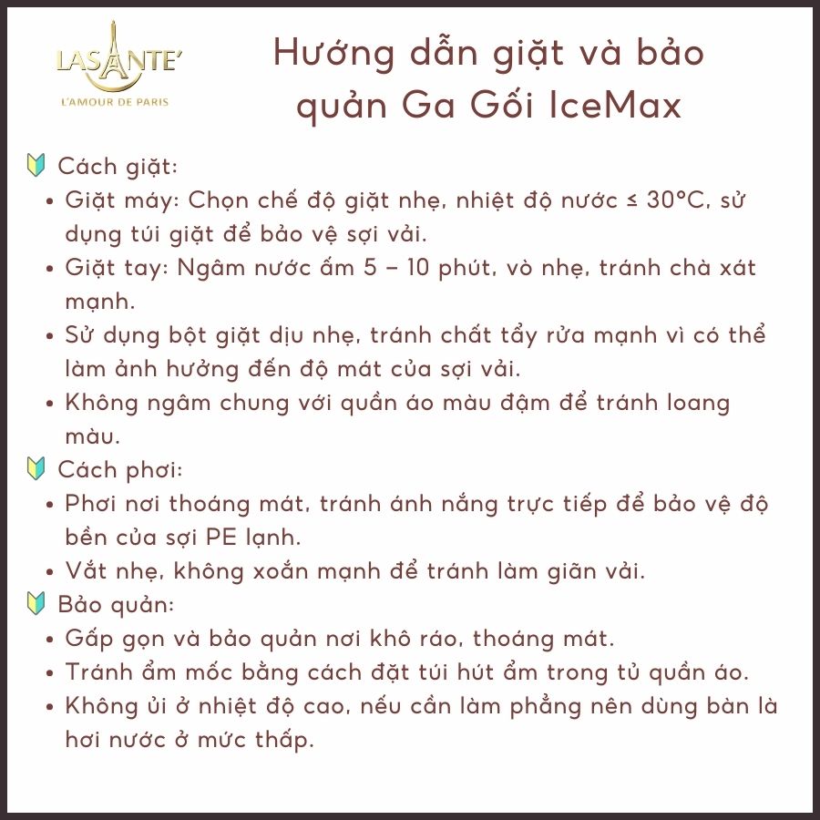 Mô tả Bộ Ga Gối Thun Lạnh Icemax Lasante Chất Liệu Spandex+Sợi T Cool Mát Mẻ, Thấm Hút Tốt, An Toàn Cho Da - 8