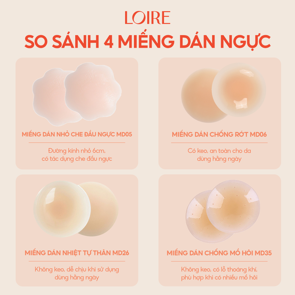 Mô tả Miếng Dán Ngực Tàng Hình Tự Dính Nhờ Nhiệt Độ Cơ Thể Loirechic MD26 - 1
