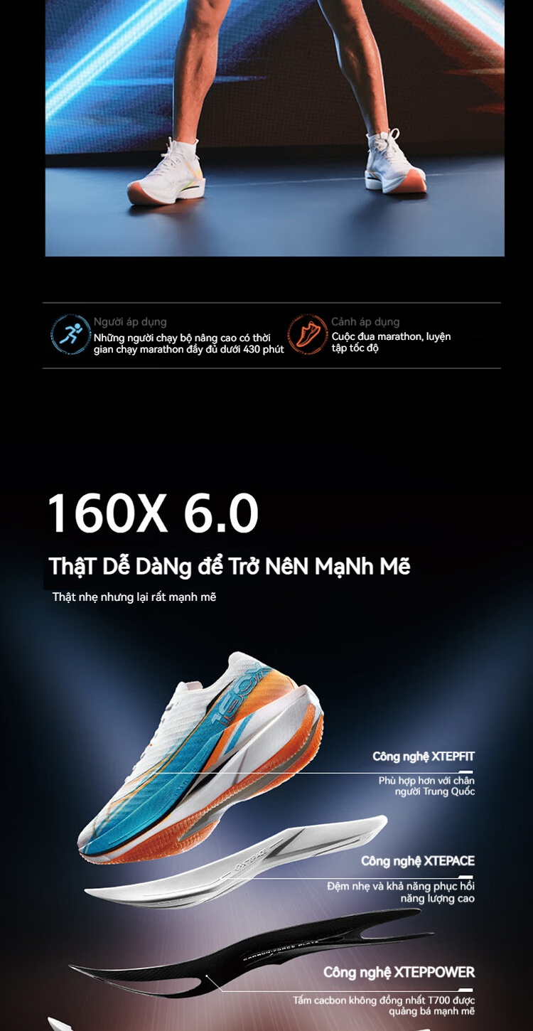 Mô tả XTEP 160X 6.0 Giày chạy bộ nữ chạy marathon giày chạy bộ chuyên nghiệp đế carbon - 5