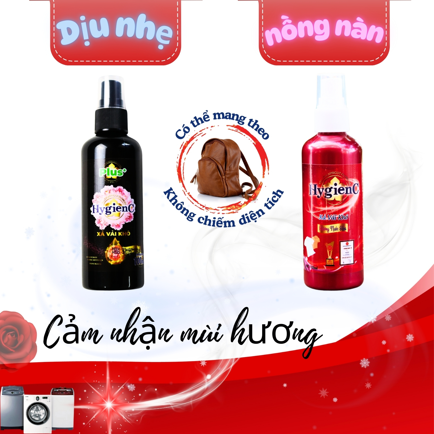 Mô tả Combo 2 chai nước xả vải khô HygienC dạng xịt thơm quần áo - Dung tích 100ml - 2