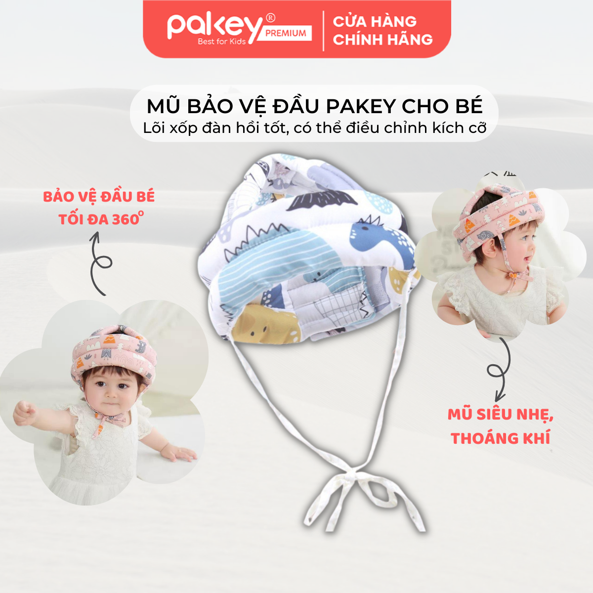 Mô tả Mũ Bảo Vệ Đầu Cho Bé PAKEY An Toàn, Mũ Bảo Hộ Tập Đi Lõi Bông Êm Ái Trẻ Em - 1