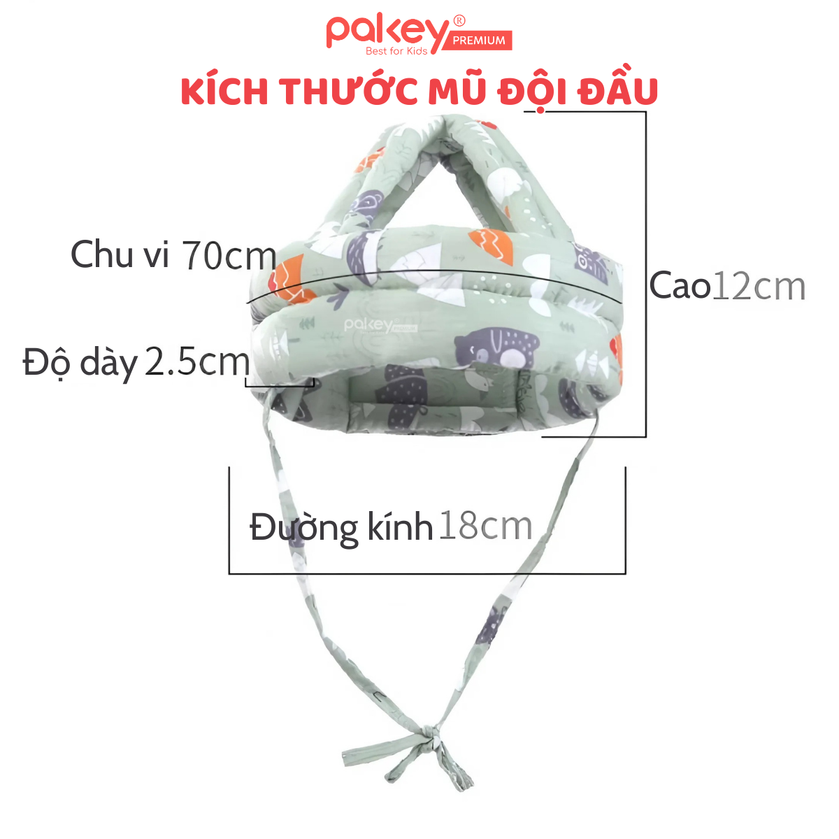 Mô tả Mũ Bảo Vệ Đầu Cho Bé PAKEY An Toàn, Mũ Bảo Hộ Tập Đi Lõi Bông Êm Ái Trẻ Em - 2