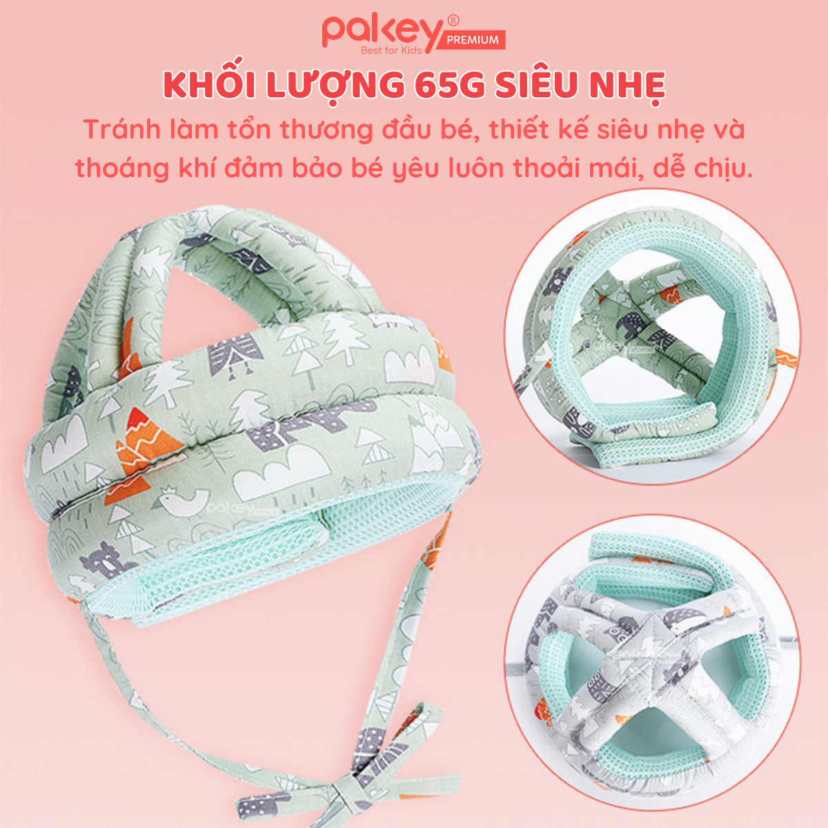 Mô tả Mũ Bảo Vệ Đầu Cho Bé PAKEY An Toàn, Mũ Bảo Hộ Tập Đi Lõi Bông Êm Ái Trẻ Em - 6