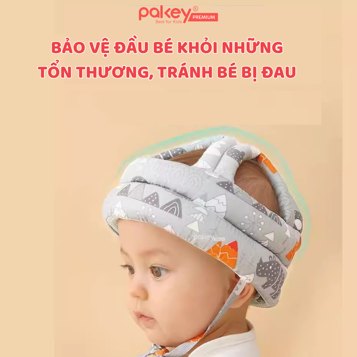 Mô tả Mũ Bảo Vệ Đầu Cho Bé PAKEY An Toàn, Mũ Bảo Hộ Tập Đi Lõi Bông Êm Ái Trẻ Em - 7