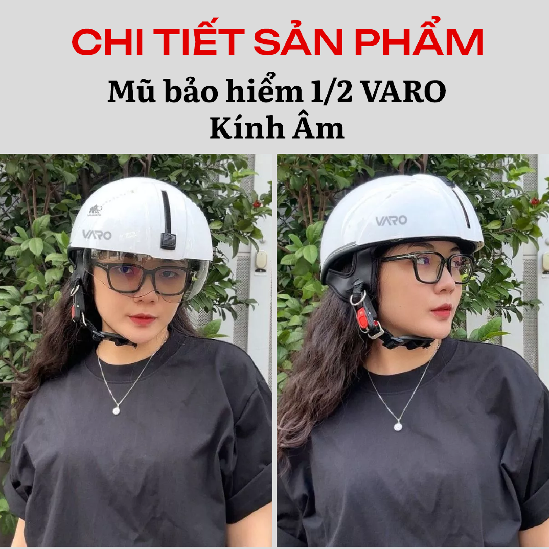 Mô tả Mũ Bảo Hiểm Nửa Đầu Varo Kính Âm An Toàn Gọn Nhẹ - Nón Bảo Hiểm Có Kính Đi Mưa - Bảo Hành 12 Tháng - 3