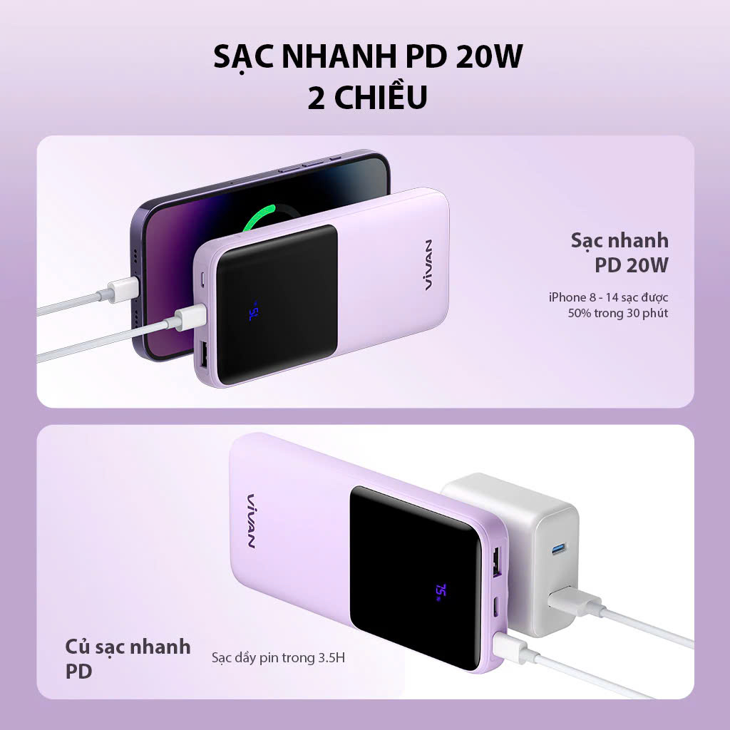 Mô tả Pin Sạc Dự Phòng Chính Hãng 10000mAh VIVAN VPB-M10/ VPB-Q10 20000mAh X10 Sạc Nhanh Chuẩn PD/QC3.0 18W - 4