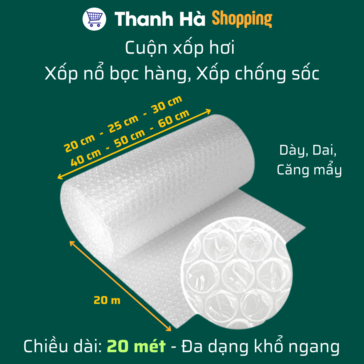 Mô tả Xốp chống sốc, xốp hơi bọc hàng, bóng khí, xốp chống xốc giá rẻ - Dài 20m - 1