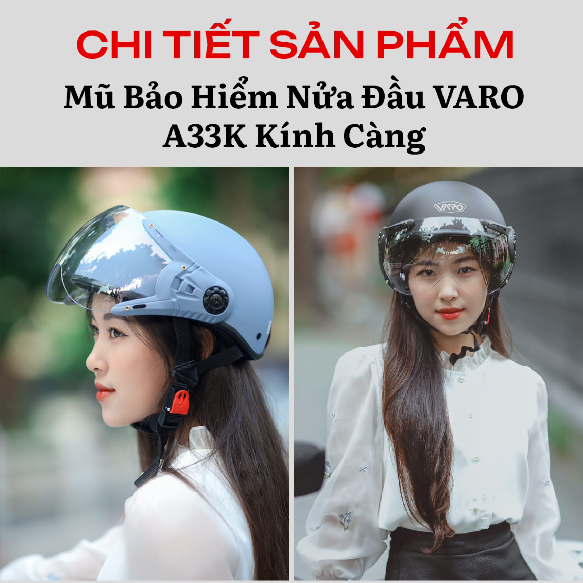 Mô tả Mũ Bảo Hiểm 1/2 Đầu Kính Càng VARO A33K - Mũ Bảo Hiểm Nửa Đầu Có Kính Cao Cấp Đã Xử Lý - 3