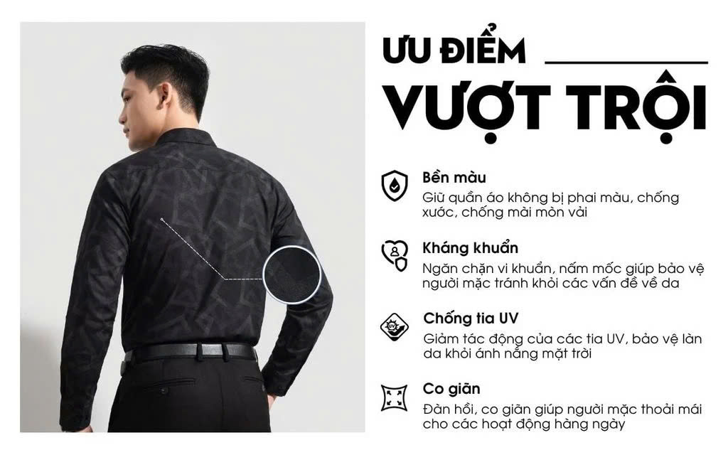 Mô tả Áo Sơ Mi Dài Tay 7SMDH318DEN Biluxury Từ Sợi Tre Bền Màu, Chống Nhăn, Chống Tia UV - 5