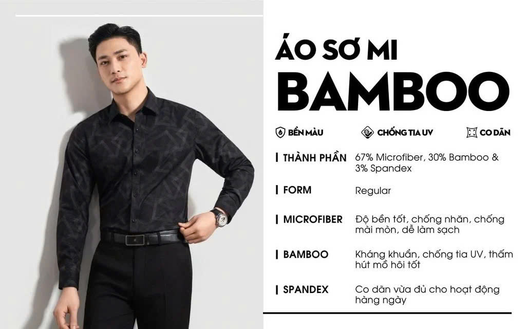 Mô tả Áo Sơ Mi Dài Tay 7SMDH318DEN Biluxury Từ Sợi Tre Bền Màu, Chống Nhăn, Chống Tia UV - 4
