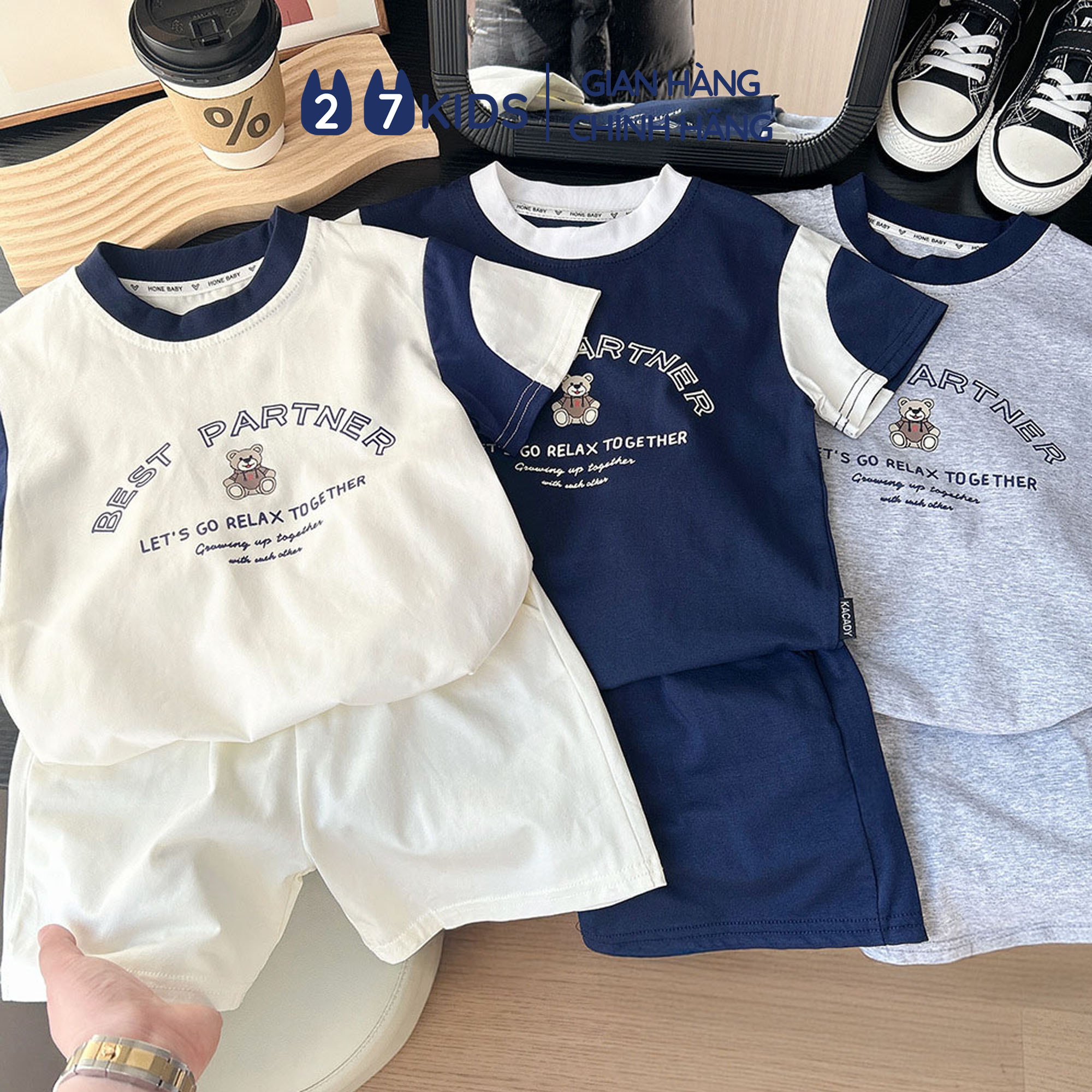 Mô tả Bộ quần áo ngắn tay cho bé trai 27Kids đồ bộ nam cho trẻ từ 4-10 tuổi BSSE2 - 1