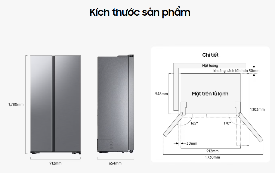Mô tả Tủ Lạnh Samsung Side by Side với SpaceMax 655L màu Bạc - 9