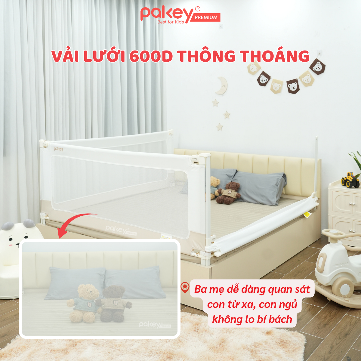Mô tả Thanh Chắn Giường Cho Bé PAKEY G600, Chặn Giường Chất Liệu Cao Cấp An Toàn Cho Bé - 3