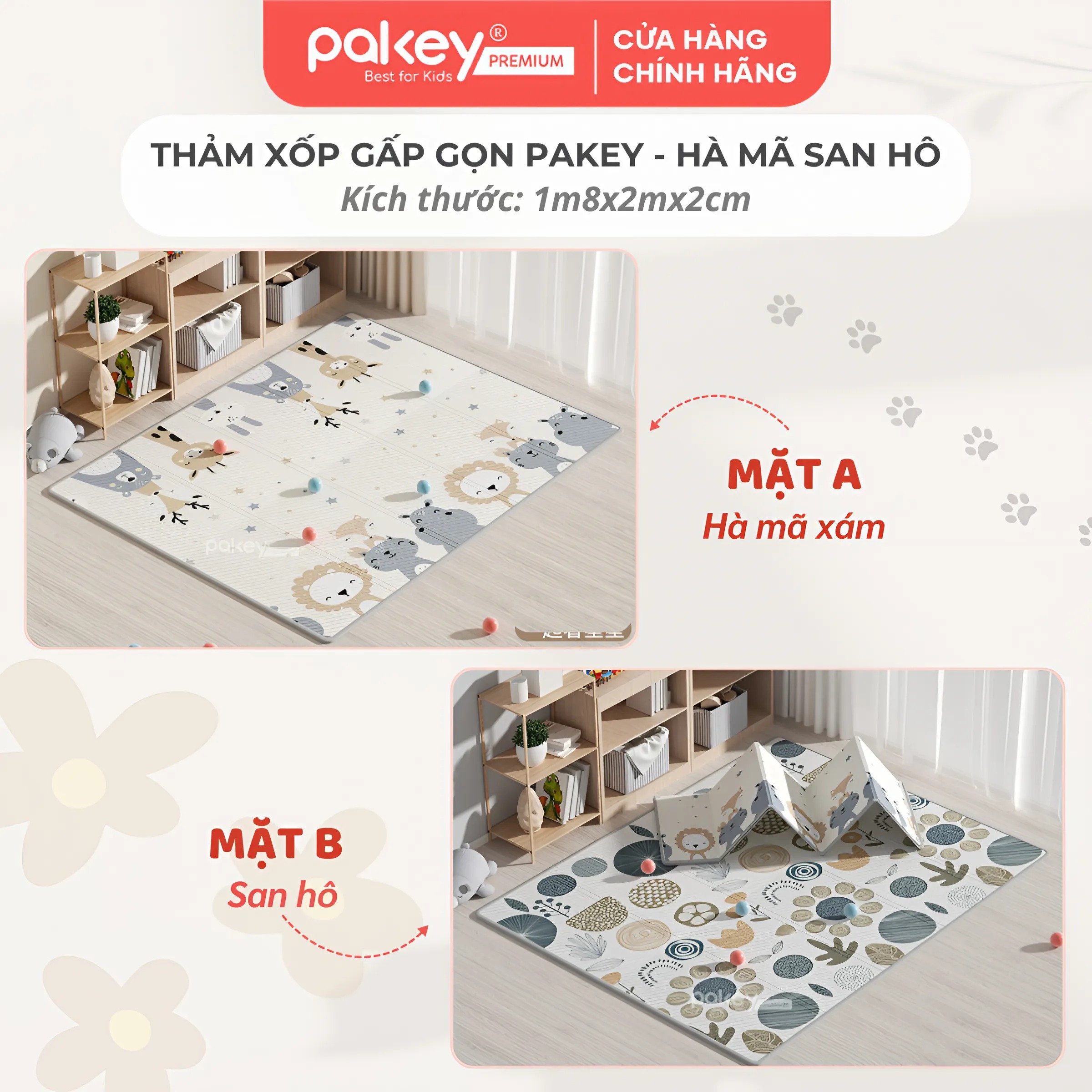 Mô tả Thảm Xốp Gấp Gọn XPE PAKEY Cao Cấp, Thảm Trải Sản 2 Mặt Dày 2cm Cho Bé Tập Bò, Tập Đi Êm Ái, Chống Ngã - 2