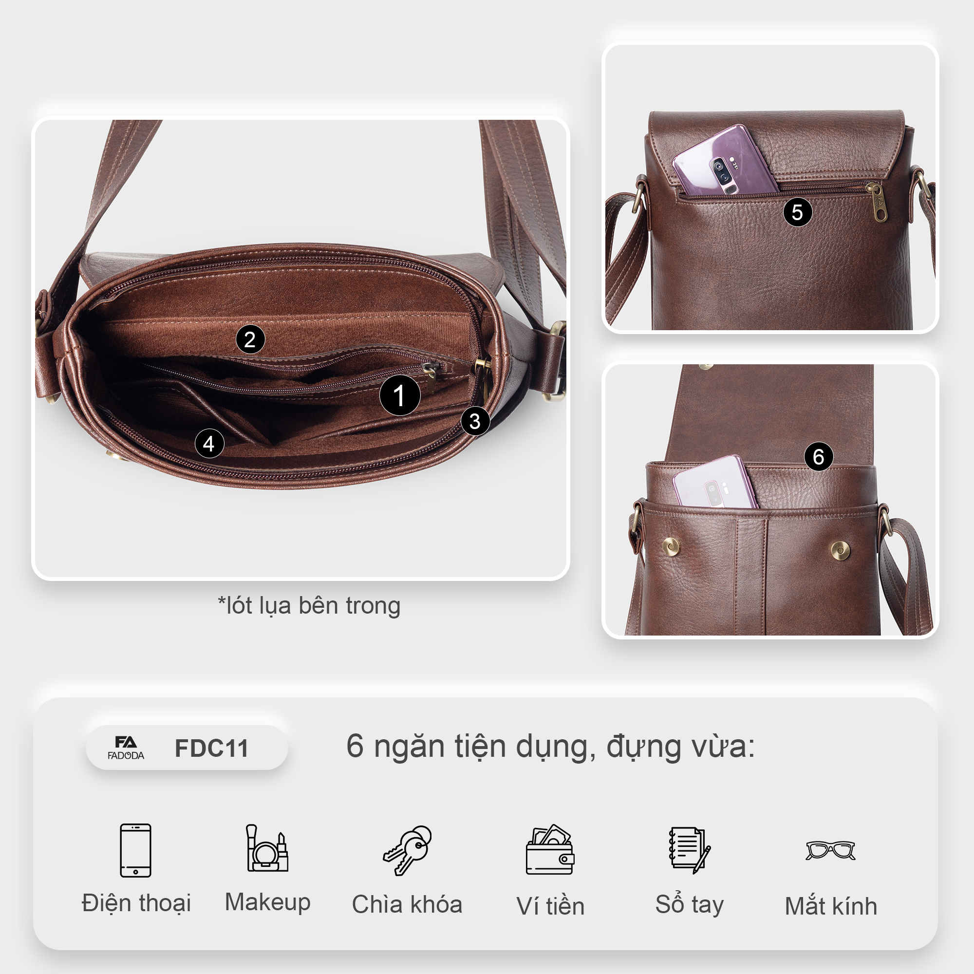 Mô tả Túi đeo chéo nam dáng đứng thời trang Fadoda FDC11 - 5