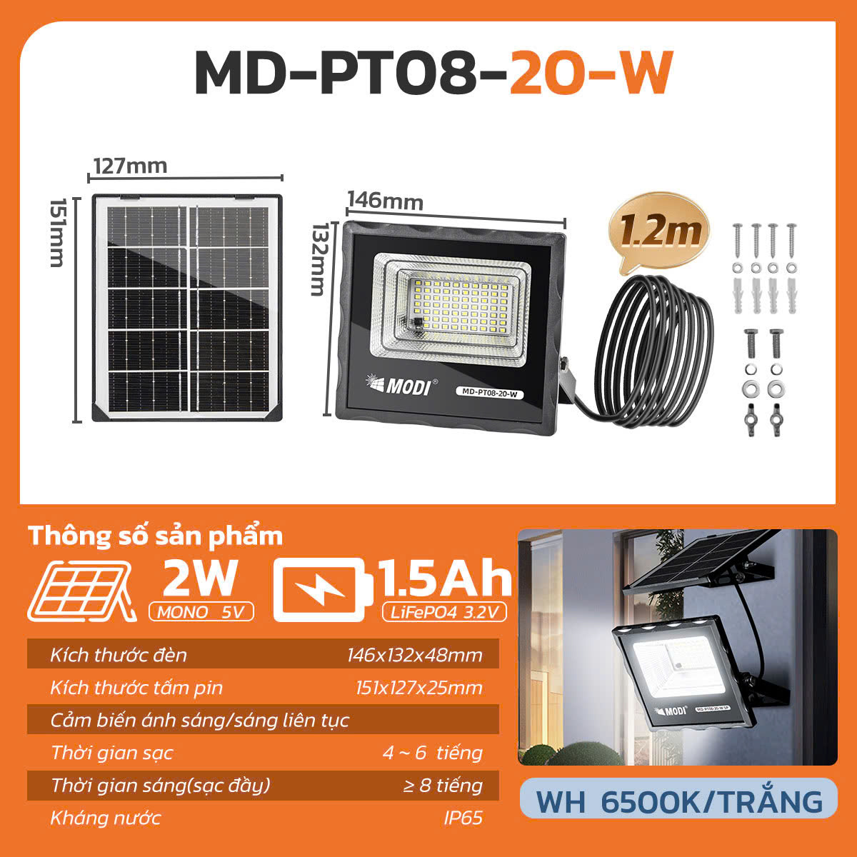 Mô tả Đèn Năng Lượng Mặt Trời MODI SOLAR 100W 200W 300W, Chống Nước IP65, Điều Khiển Từ Xa, Chế Độ Tự Động - 1