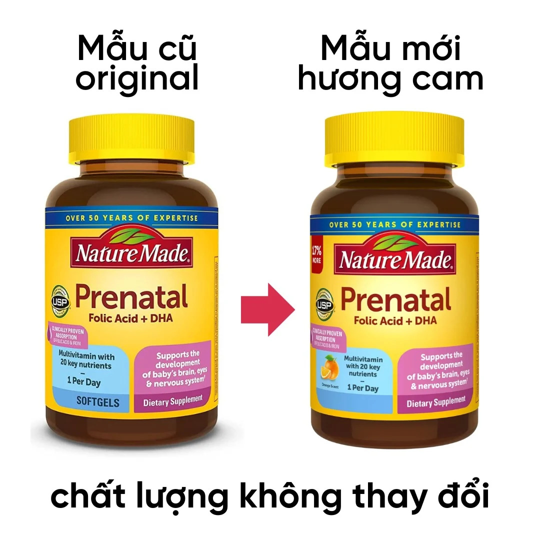 Mô tả Vitamin tổng hợp cho bà bầu nature made prenatal folic + dha hộp 150 viên nội địa Mỹ - 1