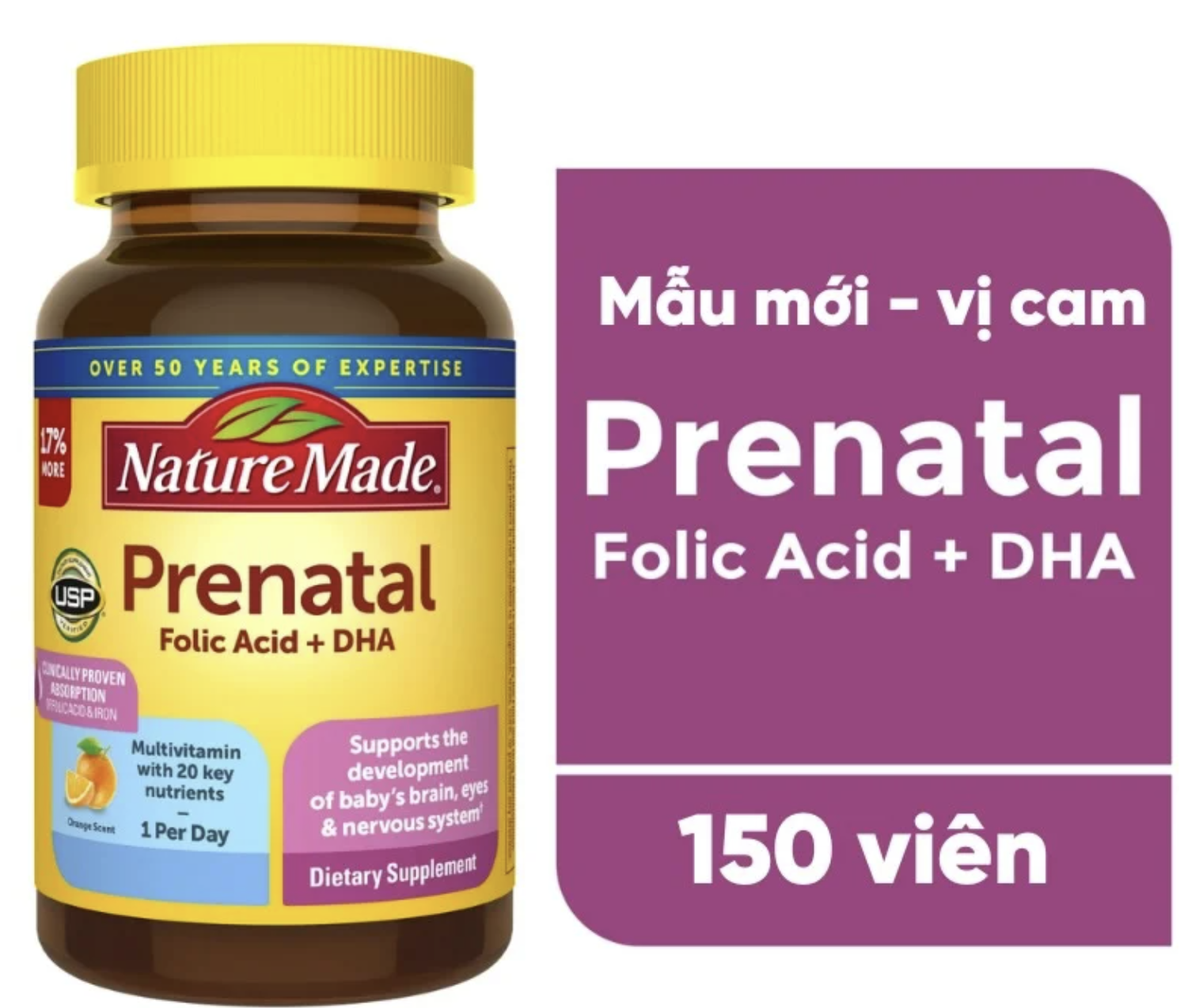 Mô tả Vitamin tổng hợp cho bà bầu nature made prenatal folic + dha hộp 150 viên nội địa Mỹ - 2