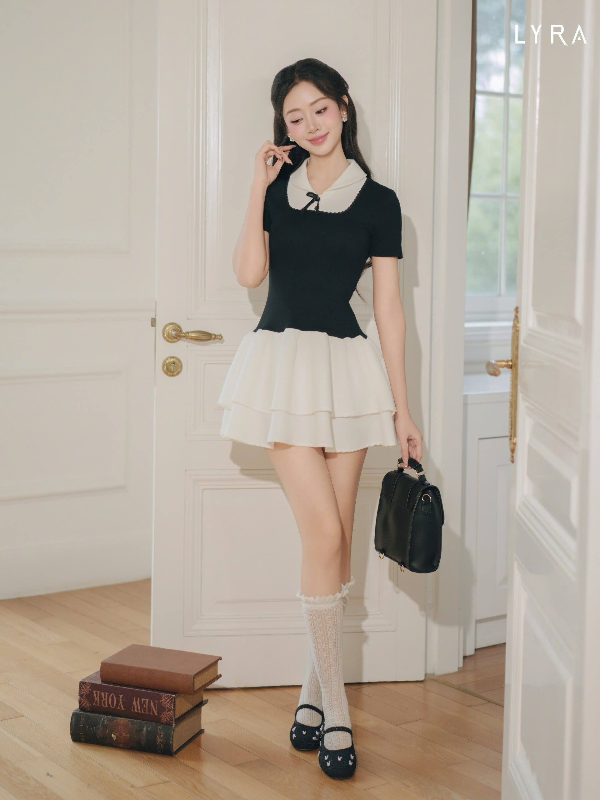 Mô tả LYRA DESIGN - Váy đầm nữ ngắn tay thiết kế Meli Dress cổ yếm cách điệu phối nơ chân váy xòe style tiểu thư - LWNVD030 - 2