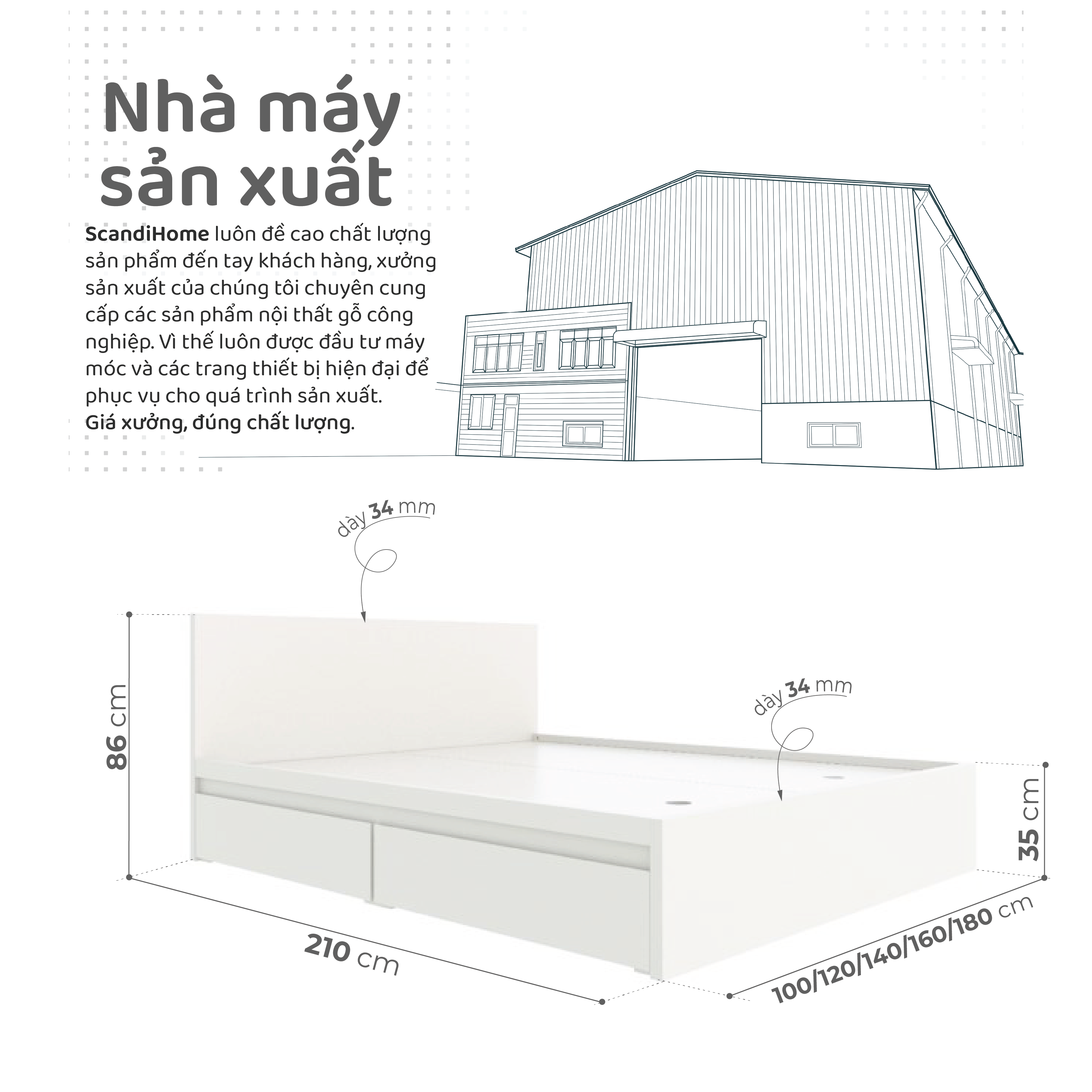 Mô tả MOLTENI, Giường ngủ có ngăn kéo, 1m2 BED_001, 210x35cm, Giường ngủ gỗ Scandi Home - 1