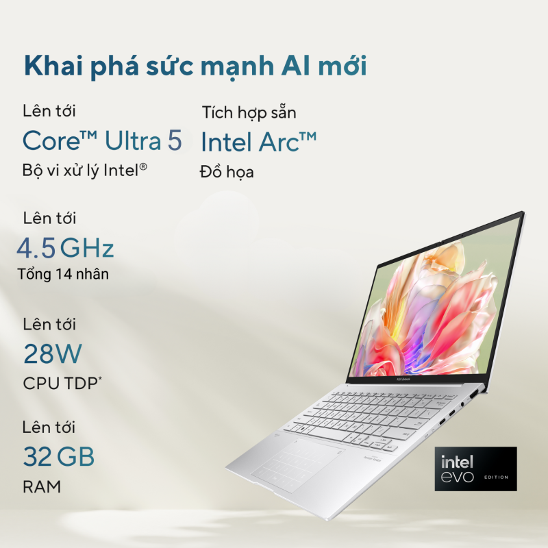 Mô tả Laptop Asus Zenbook 14 OLED UX3405MA-PP151W Ultra 5 125H | 16GB 512GB | Intel Arc 14" 3K 120Hz Win 11 Xanh 2 NĂM BH - 1