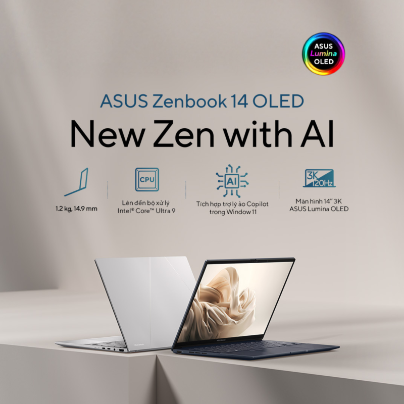 Mô tả Laptop Asus Zenbook 14 OLED UX3405MA-PP151W Ultra 5 125H | 16GB 512GB | Intel Arc 14" 3K 120Hz Win 11 Xanh 2 NĂM BH - 5