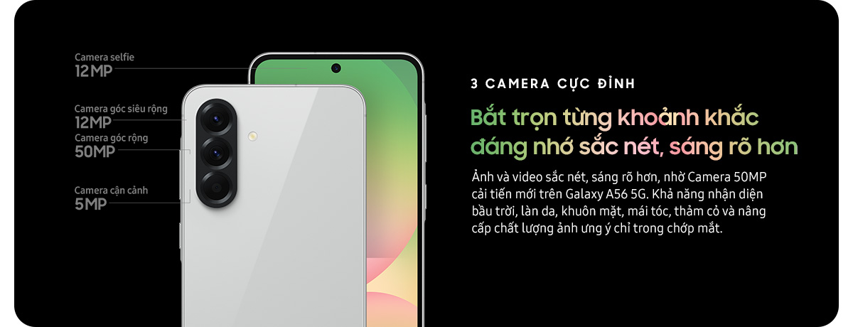 Mô tả Điện thoại Samsung Galaxy A56 5G (8/128GB), Màn Hình FHD 6.7”, Mặt lưng kính, AI-Best Face - 4