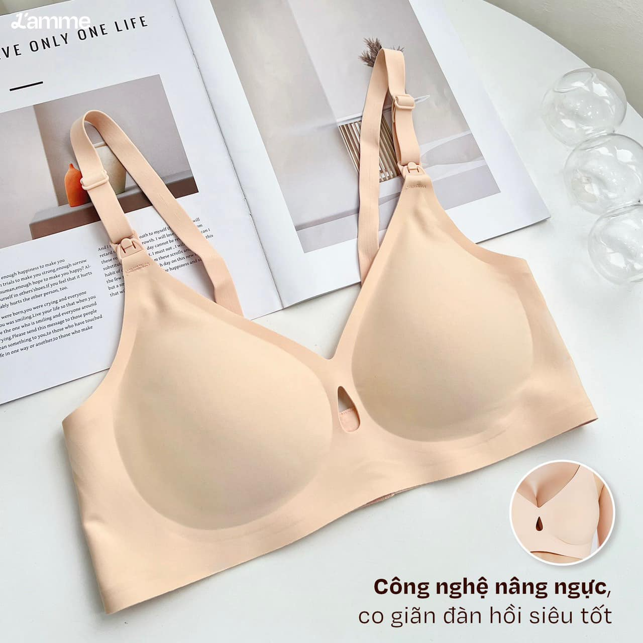 Mô tả Áo lót bầu gom ngực, nâng ngực siêu nhẹ không gọng chống chảy xệ chất liệu su co giãn đàn hồi áo ngực A27 L'AMME - 1