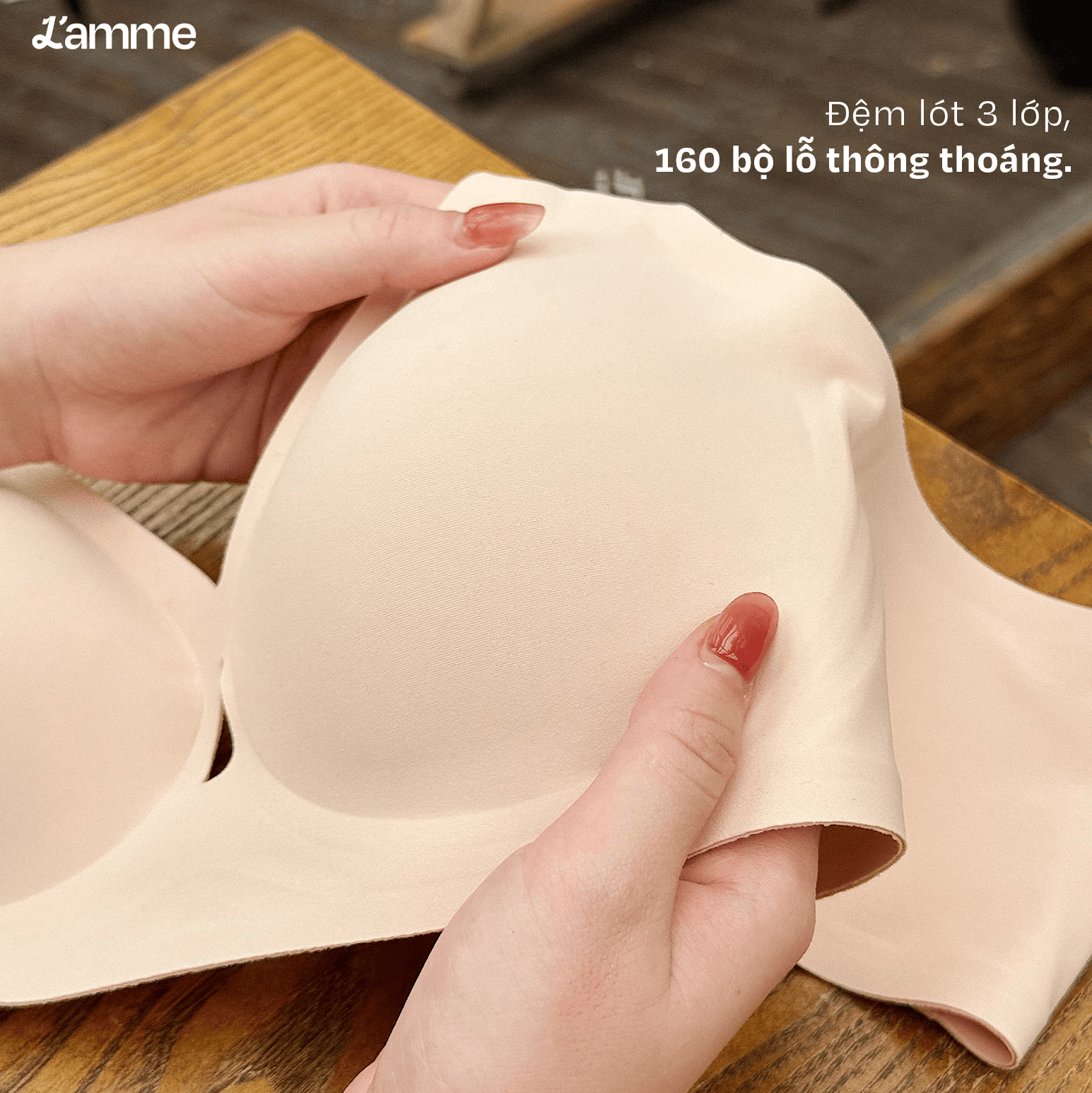 Mô tả Áo lót bầu gom ngực, nâng ngực siêu nhẹ không gọng chống chảy xệ chất liệu su co giãn đàn hồi áo ngực A27 L'AMME - 4