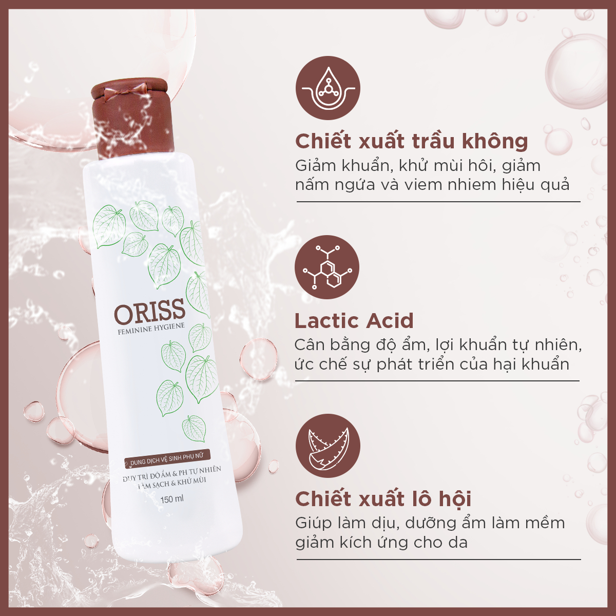 Mô tả Dung dịch vệ sinh phụ nữ Oriss hỗ trợ làm sạch dịu nhẹ chiết xuất lá trầu không - 3